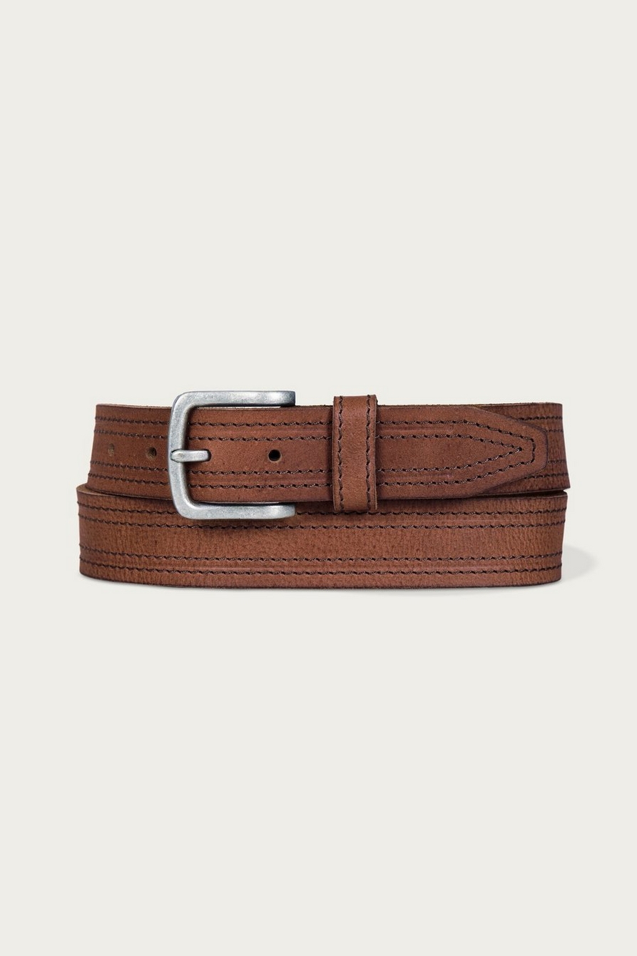 antiqued leather belt with darker stitching detail